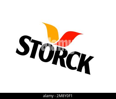 August Storck, gedrehtes Logo, weißer Hintergrund B Stockfoto