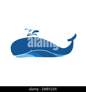 Blaue Wale in den Ozeanen Logo und Vektorsymbol Stockfoto