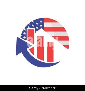 Wachstum, Wirtschaft, Finanzen und amerika wieder großartig Logo und Vektor Stockfoto