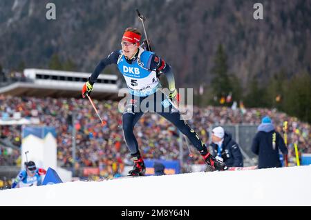 Ruhpolding, Deutschland. 15. Januar 2023. Biathlon: Weltmeisterschaft, Massenstart 15 km, Männer. Benedikt Puppe aus Deutschland in Aktion. Kredit: Sven Hoppe/dpa/Alamy Live News Stockfoto