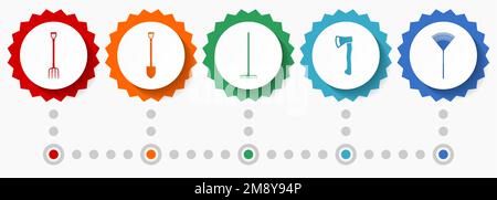 Gärtnerwerkzeuge Vektorsymbole, Webabzeichen für Landwirtschaftsbetriebe, Infografiken für Unternehmen Stock Vektor