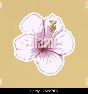 Vektorisierter rosafarbener Hibiskusblütenaufkleber mit weißem Rand Stock Vektor