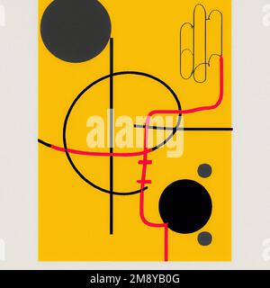 Eine abstrakte digitale Illustration von Linien und Zahlen auf gelbem Hintergrund Stockfoto