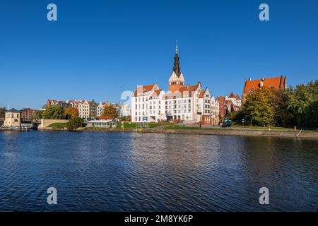 Skyline von Elblag in Polen, Blick auf die Altstadt. Stockfoto