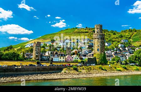 Mittelalterliche Türme in Oberwesel am Mittelrhein in Deutschland Stockfoto