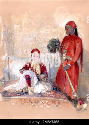 Iskander Bey und sein Diener ( Iskandar Bey oder Mohamed el Mahdy)) ca. 1848 von John Frederick Lewis - dieser sternäugige Junge in albanischer Militäruniform war der Sohn von Sulayman Pasha al-Faransawi (1788-1860) Stockfoto