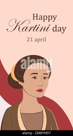 Selamat hari Kartini. Übersetzung Happy Kartini Tag. Habis gelap terbitlah terang bedeutet nach Dunkelheit kommt Licht. Indonesischer Held Kartini mit indonesischer Flagge Vektorgrafik Stock Vektor