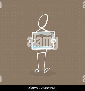 Die Strichfigur hält ein leeres Brett Stock Vektor