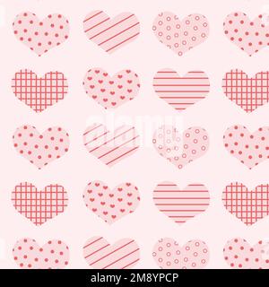 Pinkfarbene Herzen nahtloses Muster mit Punktmuster für Valentinstag und 8. märz Begrüßung und Geschenk. Stock Vektor