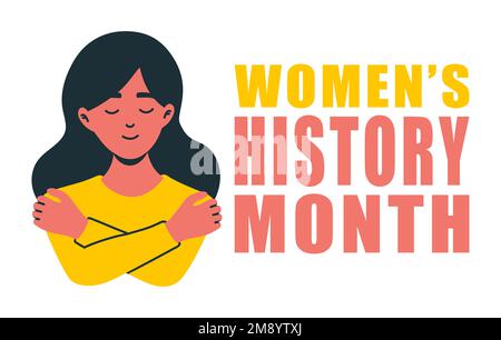 Vektorgrafik für das Banner „Geschichte der Damen“ für den Monat. Feminismus-Poster für den märzfrauen-Geschichtsmonat mit Mädchenklitzer. Stock Vektor