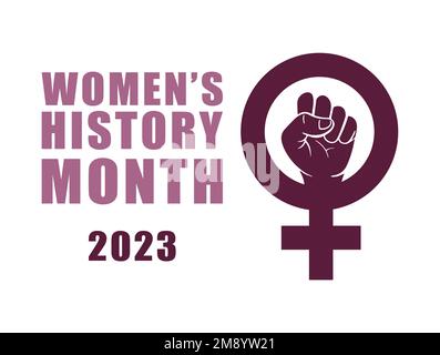 Vektorgrafik für das Banner „Geschichte der Damen“ für den Monat. Feministisches Poster für den märzfrauen-Geschichtsmonat mit Faustsymbol Doodle. Stock Vektor