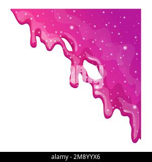 Pinkfarbene oder violette schleimige, klebrige Flüssigkeit mit Glitzer im Cartoon-Stil, isoliert auf weißem Hintergrund. Spritzer, Grenze. Vektordarstellung Stock Vektor