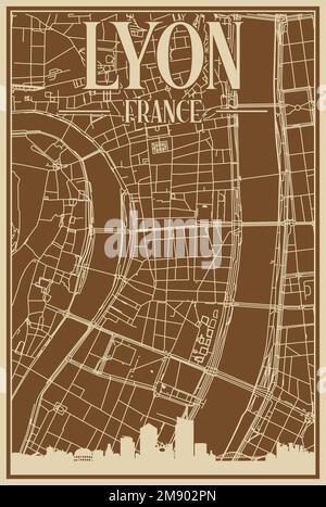 Poster des Straßennetzes im Zentrum VON LYON, FRANKREICH Stock Vektor