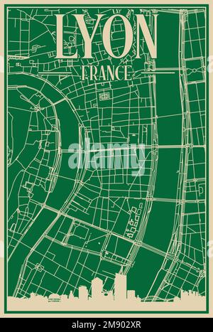 Poster des Straßennetzes im Zentrum VON LYON, FRANKREICH Stock Vektor