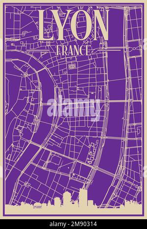 Poster des Straßennetzes im Zentrum VON LYON, FRANKREICH Stock Vektor