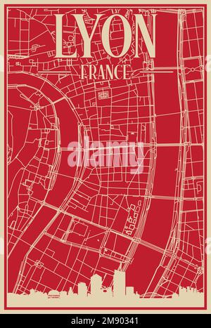 Poster des Straßennetzes im Zentrum VON LYON, FRANKREICH Stock Vektor