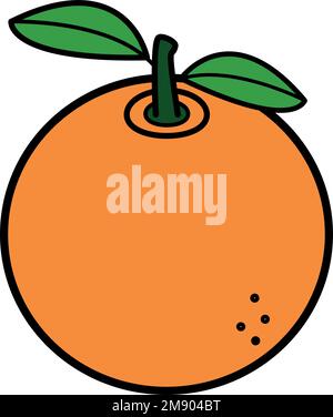 Freier Vektor. Abbildung einer farbigen Orangenfrucht. Zeichentrickfilm, orangefarbenes Symbol. Weißer Hintergrund mit schwarzer Umrandung. Stock Vektor