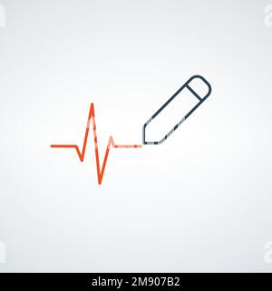 Zeichnen einer EKG-Linie mit einem linearen Stift- oder Bleistiftsymbol. Bearbeitbare Kontur. Darstellung des Rohteilvektors isoliert auf weißem Hintergrund. Stock Vektor