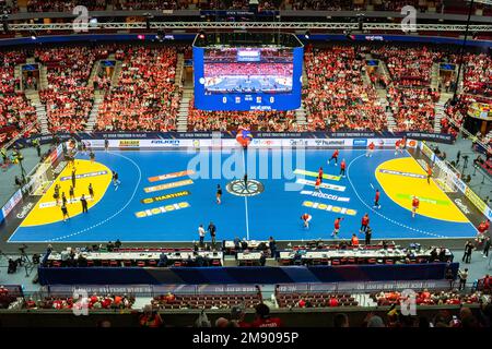 Malmö, Schweden. 15. Januar 2023. Die Malmö Arena ist bereit für das 2023-Spiel der IHF-Handballweltmeisterschaft zwischen Dänemark und Bahrain in Malmö. (Foto: Gonzales Photo/Alamy Live News Stockfoto