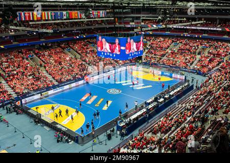 Malmö, Schweden. 15. Januar 2023. Die Malmö Arena ist bereit für das 2023-Spiel der IHF-Handballweltmeisterschaft zwischen Dänemark und Bahrain in Malmö. (Foto: Gonzales Photo/Alamy Live News Stockfoto