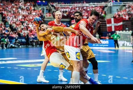 Malmö, Schweden. 15. Januar 2023. Mujtaba Alzaimoor (23) aus Bahrain, gesehen während des 2023-Spiels der IHF-Handballweltmeisterschaft zwischen Dänemark und Bahrain in der Malmö Arena in Malmö. (Foto: Gonzales Photo/Alamy Live News Stockfoto