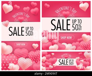 Valentinstag Sale Social Media rosa Bannervorlagen mit Herzen. Instagram, facebook-Vorlage. Stock Vektor