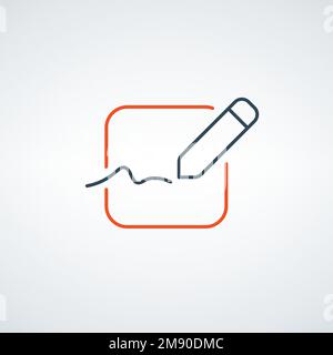 Linearer Zeichnungsstift, Schreibsymbol. Charakteristische Stiftkontur und gefülltes Vektorzeichen. Bearbeitbare Kontur. Darstellung des Rohteilvektors auf weiß isoliert Stock Vektor