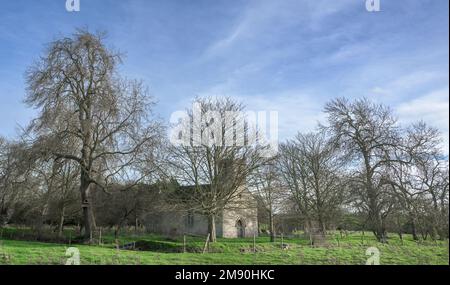 All Saints Church, Brauncewell, Lincolnshire - Eine verlassene und redundante Pfarrkirche aus dem 16. Jahrhundert, die sich an der Stelle eines ehemaligen mittelalterlichen Dorfes befindet Stockfoto