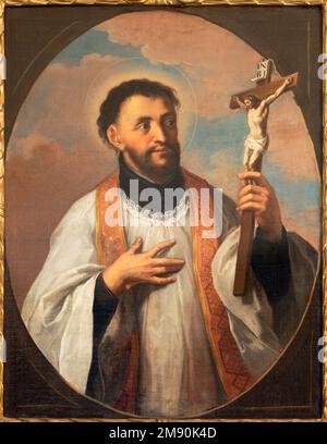 LUZERN, SCHWEIZ - JUNY 24, 2022: Das Gemälde von St. Francis Xavier in der Jesuitenkirche von 17. Cent. Stockfoto