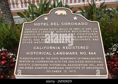 San Diego, Kalifornien. USA. 12/30-31/2022. Del Coronado Hotel. 1888 Gebaut. Vintage-Fotos und Plakate. Liebevoll bekannt als „THE DEL. Stockfoto