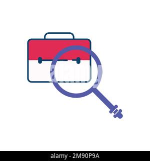 Vergrößerungsglas mit Aktentasche. Geschäftskonzept mit Gewinn und Marketing Stock Vektor