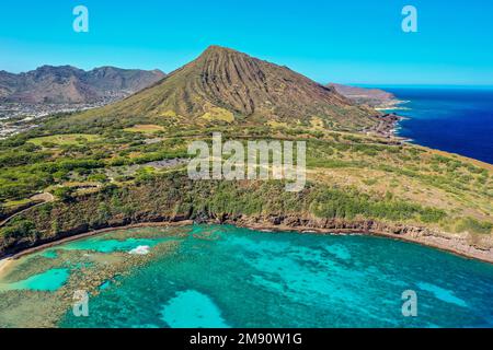 Erhöhte Aussicht auf Waikiki Beach, Honolulu, Oahu, Hawaii Stockfoto