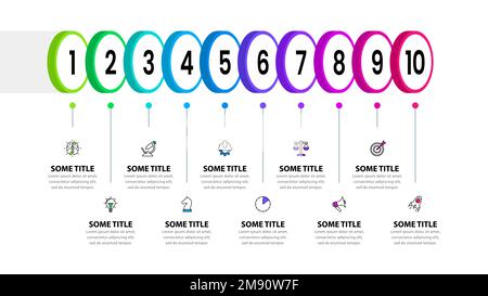 Infografik-Vorlage mit Symbolen und 10 Optionen oder Schritten. Kann für Workflow-Layout, Diagramm, Banner, webdesign verwendet werden. Vektorgrafik Stock Vektor