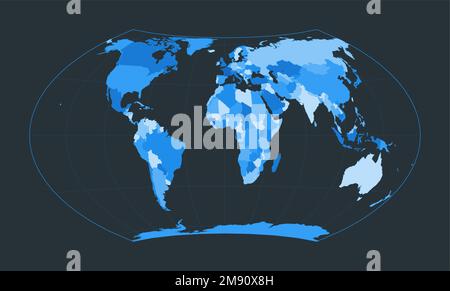 Weltkarte. Wagner VII-Projektion. Futuristische Weltanschauung für deine Infografik. Schöne blaue Farbpalette. Leistungsstarke Vektordarstellung. Stock Vektor