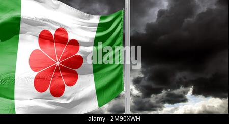 Unabhängige Taiwan-Flaggen-Variante, vier Herzen in Harmonie Symbol, Grüne Flagge Taiwans vorgeschlagen Stockfoto