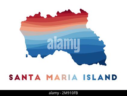 Karte der Insel Santa Maria. Karte der Insel mit wunderschönen geometrischen Wellen in rot-blauen Farben. Lebendige Santa-Maria-Form. Vektordarstellung. Stock Vektor