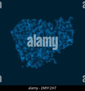 Kambodscha, gepunktete, leuchtende Karte. Form des Landes mit blauen, hellen Lampen. Vektordarstellung. Stock Vektor