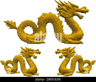 Drachen-Statue im chinesischen Stil, isoliert auf weiß, mit Clipping-Pfad Stock Vektor