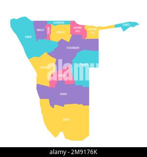 Namibia: Politische Karte der Verwaltungsabteilungen - Regionen. Farbenfrohe Vektorkarte mit Beschriftungen. Stock Vektor