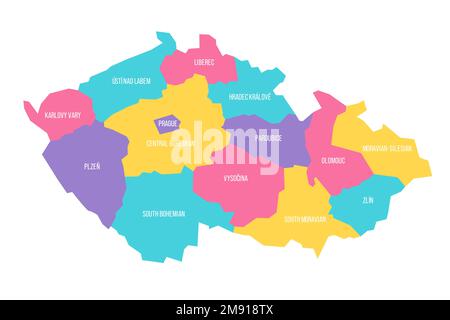 Tschechische Republik politische Karte der Verwaltungsabteilungen - Regionen. Farbenfrohe Vektorkarte mit Beschriftungen. Stock Vektor