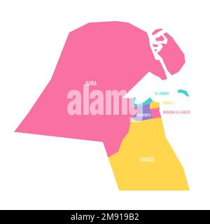 Politische Karte der Verwaltungseinheiten Kuwait - Gouverneure. Farbenfrohe Vektorkarte mit Beschriftungen. Stock Vektor