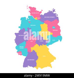 Die deutsche politische Karte der Verwaltungsabteilungen - Bundesländer. Farbenfrohe Vektorkarte mit Beschriftungen. Stock Vektor