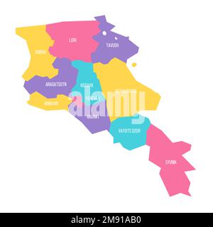 Armenien politische Karte der Verwaltungsabteilungen - Provinzen und autonome Stadt Eriwan. Farbenfrohe Vektorkarte mit Beschriftungen. Stock Vektor