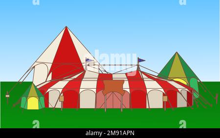 Vergnügungspark Zirkus Karneval Festival Fun Fair mit Feuerwerk Landschaft Illustration Stock Vektor