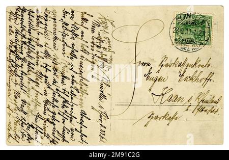 Umkehrbuchung der ursprünglichen deutschen Postkarte Anfang des 19. Jahrhunderts vom/abgeschickt am 28. Juni 1911 aus Schmölln, Bautzen, Sachsen. Deutschland, Europa. Stockfoto