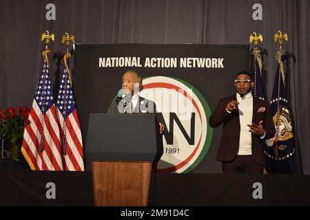 Washington, Usa. 16. Januar 2023. Al Sharpton hält Vorträge im National Action Network Martin Luther King, Jr. Tagesfrühstück in Washington, DC am 16. Janaury 2023. (Foto: Kyle Mazza/Sipa USA) Guthaben: SIPA USA/Alamy Live News Stockfoto