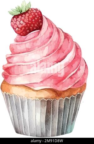 cupcake mit Sahne. Aquarelldarstellung Stock Vektor