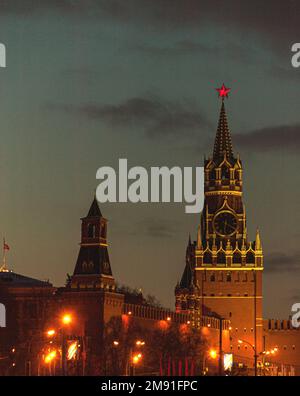 Spassky Tower am Abend Moskauer Kreml Stockfoto