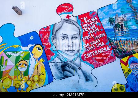 Wandmalerei zur Feier von Schwesterninnen, San José del Cabo, Baja California, Mexiko Stockfoto