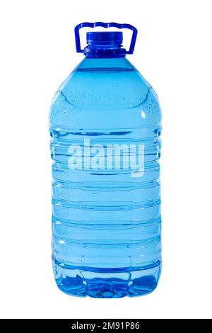 Die große 5-Liter-Flasche Wasser ist auf weißem Hintergrund isoliert Stockfoto